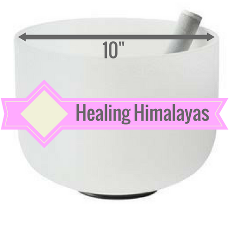 10" large frosted crystal singing bowl. Includes suede striker (playing mallet) and o-ring.