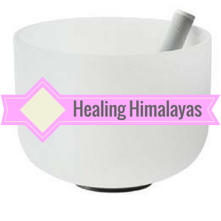 8" large frosted crystal singing bowl. Includes suede striker (playing mallet) and o-ring.