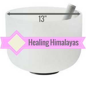 13" large frosted crystal singing bowl. Includes suede striker (playing mallet) and o-ring.