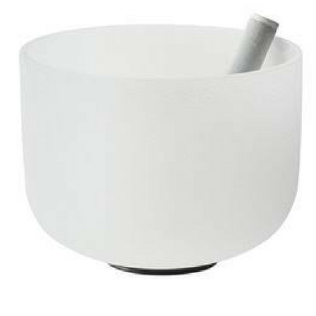 Image of 9" large frosted crystal singing bowl. Includes suede striker (playing mallet) and o-ring.