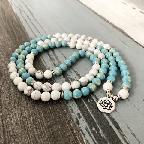 Image of "I Am Balanced" Howlite and Jasper Mala - 108 Beads With Lotus Charm