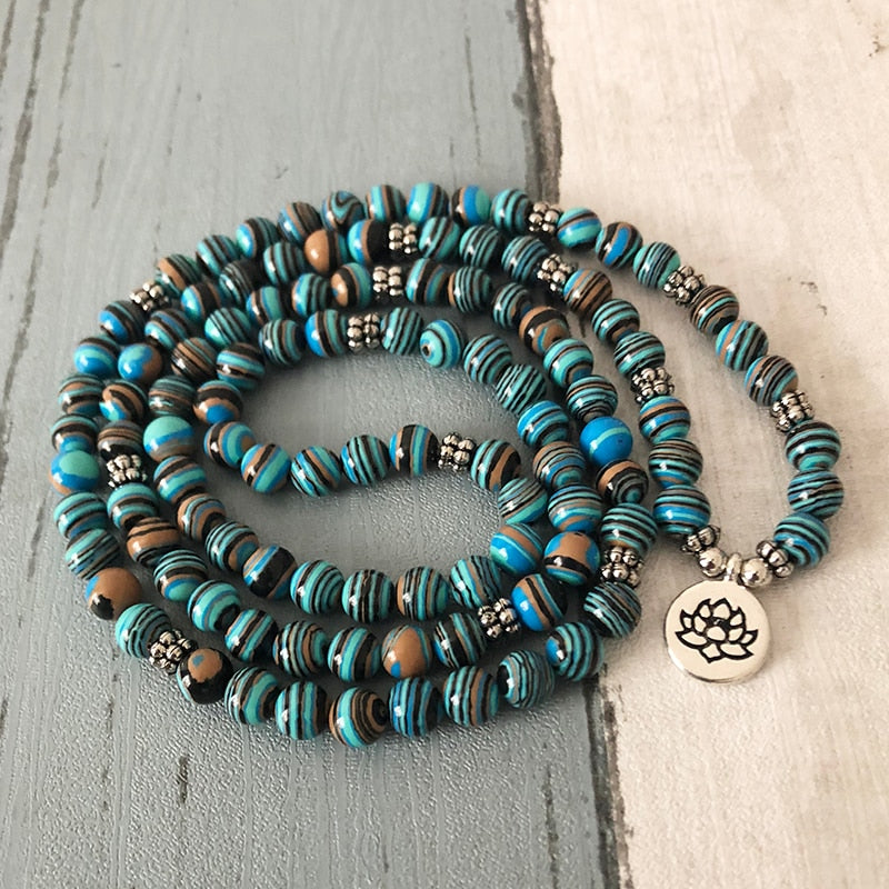 "I Am Healing" Malachite Mala - 108 Beads With Lotus Charm