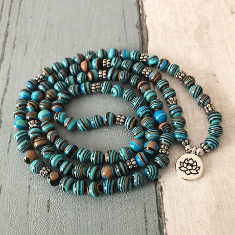Image of "I Am Healing" Malachite Mala - 108 Beads With Lotus Charm