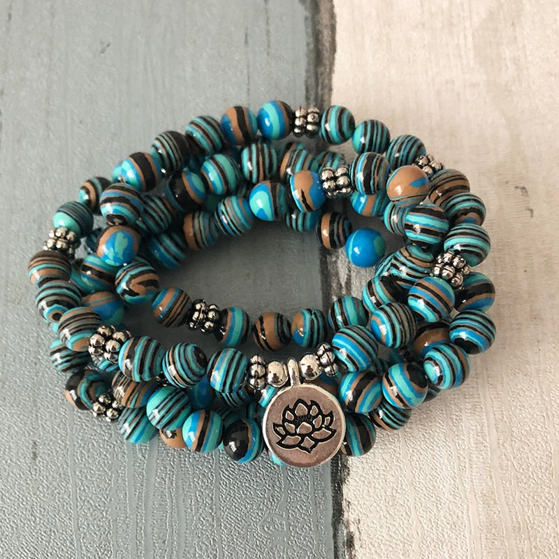 "I Am Healing" Malachite Mala - 108 Beads With Lotus Charm
