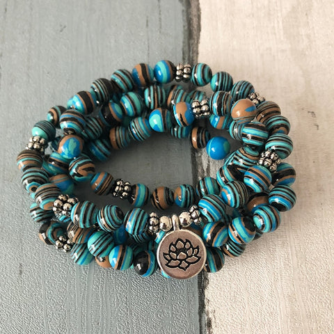 Image of "I Am Healing" Malachite Mala - 108 Beads With Lotus Charm
