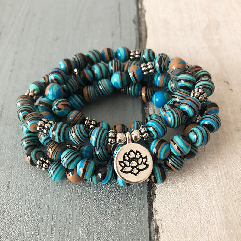 "I Am Healing" Malachite Mala - 108 Beads With Lotus Charm