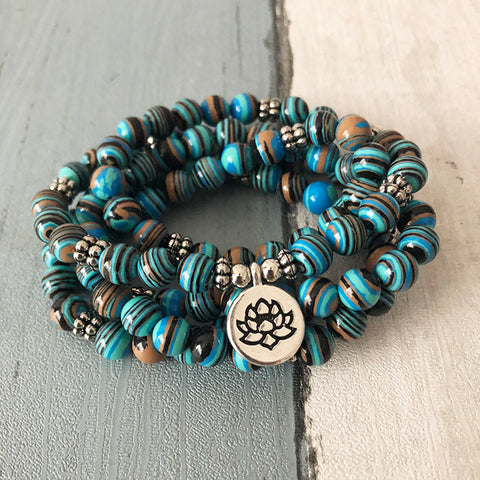 Image of "I Am Healing" Malachite Mala - 108 Beads With Lotus Charm