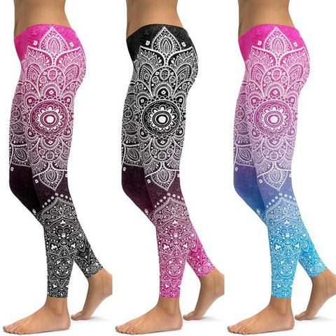 Image of Women's Mandala Leggings - Black to Pink