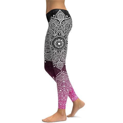 Image of Women's Mandala Leggings - Black to Pink