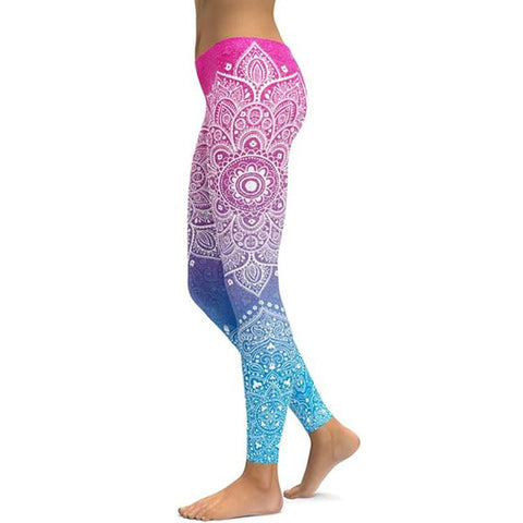 Image of Women's Mandala Leggings - Black to Pink