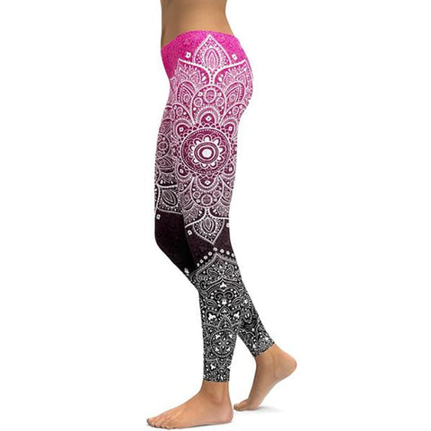 Image of Women's Mandala Leggings - Black to Pink