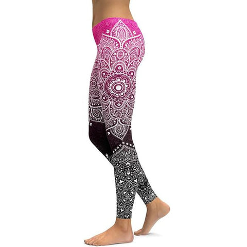 Women's Mandala Leggings - Black to Pink