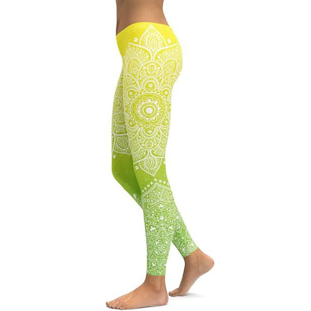 Women's Mandala Leggings - Yellow to Green
